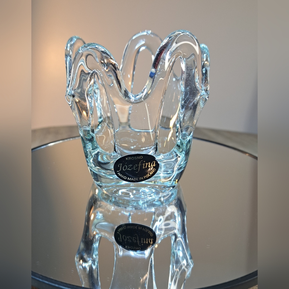 Jozefina Krosno Clear Glass Art Candle Holder or Decorative Vase